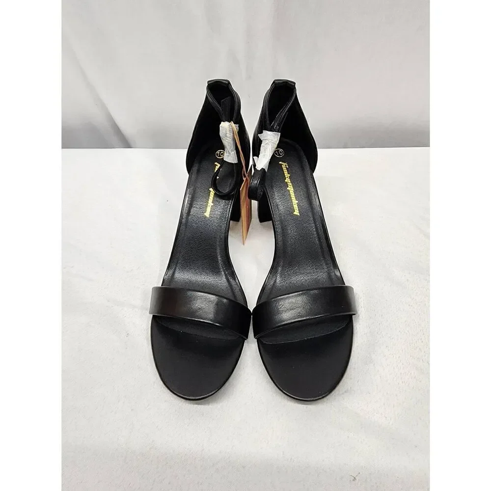 FUNKYMONKEY Size 10 Women's Chunky High Heels Sandals,Two Strap Open Toe Ankle S